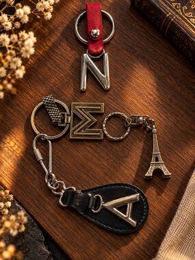 Vintage Style Keychain Lot of 4 – Initials N & A, Geometric Design, Eiffel Tower